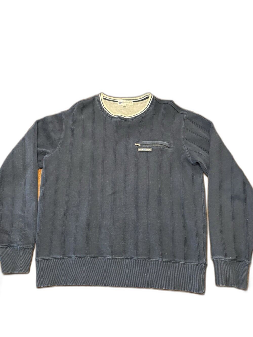 Wimbledon Tennis Sweater Cable Knit With Zip Pocket Navy Blue Mens Large